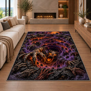 Demon claw abyss vortex area rug in a living room with a fireplace
