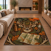 Hunting Gear rug in a living room with a fireplace