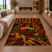 Kwanzaa Family Rug in a living room with a fireplace