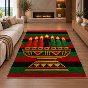 Kwanzaa Stripe Rug in a living room with a fireplace