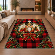 Buffalo Plaid Nutcracker Rug in a living room with a fireplace