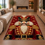 Nutcracker Portrait Christmas Rug in a living room with a fireplace
