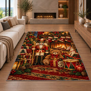 Nutcracker Fireplace Christmas Rug in a living room with a fireplace