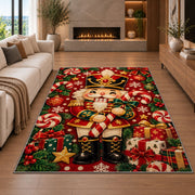 Cute Chibi Nutcracker Rug in a living room with a fireplace