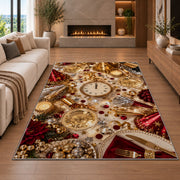 New Year party table rug in a living room with a fireplace