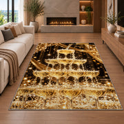 Champagne tower rug in a living room with a fireplace