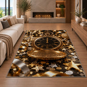 Vintage pocket watch at midnight rug in a living room with a fireplace