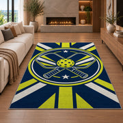 Crossed Pickleball Paddles Rug in a living room with a fireplace