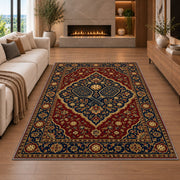 Persian Style Pickleball Rug in a living room with a fireplace