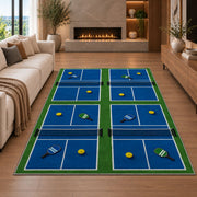 Pickleball Club Courts Rug in a living room with a fireplace