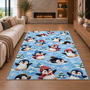 Penguin Pattern Rug in a living room with a fireplace