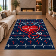 Heartbeat Stethoscope Rug in a living room with a fireplace