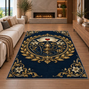 Vintage Nurse Emblem Rug in a living room with a fireplace