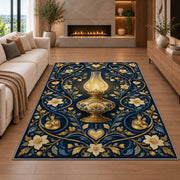 Nurse Lamp Rug in a living room with a fireplace