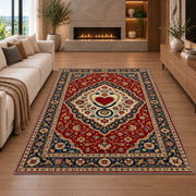 Persian Style Nurse Rug in a living room with a fireplace