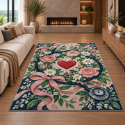 Floral Stethoscope Rug in a living room with a fireplace