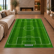 soccer field top view rug in a living room with a fireplace