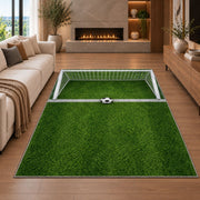 soccer goal top view rug in a living room with a fireplace