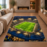soccer stadium at night rug in a living room with a fireplace