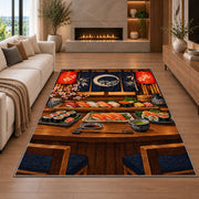 Sushi Bar Rug in a living room with a fireplace