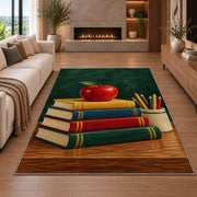 Teacher Apple Rug in a living room with a fireplace