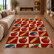 Apple Checkered Rug in a living room with a fireplace