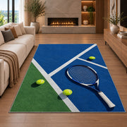 Blue Hard Court Tennis Rug in a living room with a fireplace