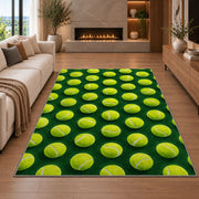 Tennis Ball Pattern Rug in a living room with a fireplace