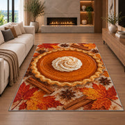 Pumpkin Pie Rug in a living room with a fireplace