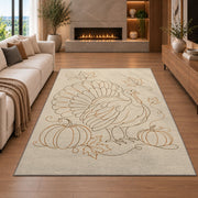 Minimalist Turkey Line Art Rug in a living room with a fireplace