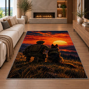 Soldier and K9 Partner rug in a living room with a fireplace