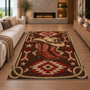 Lasso frame rug in a living room with a fireplace