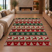 Ugly Christmas Sweater Knit rug in a living room with a fireplace