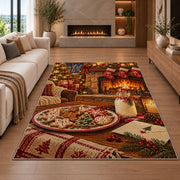 Milk and Cookies for Santa rug in a living room with a fireplace