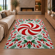 Peppermint Candy Swirl rug in a living room with a fireplace