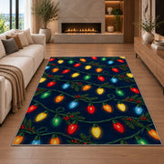 Vintage Christmas Lights rug in a living room with a fireplace