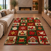 Advent Calendar Doors rug in a living room with a fireplace