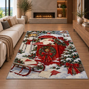 Letters to Santa Mailbox rug in a living room with a fireplace