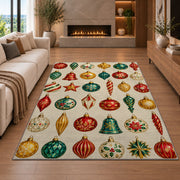 Vintage Glass Ornaments rug in a living room with a fireplace