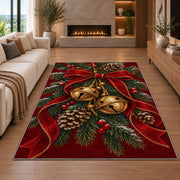 Sleigh Bells and Ribbon rug in a living room with a fireplace