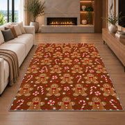 Gingerbread Cookie Pattern rug in a living room with a fireplace