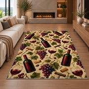 wine pattern rug in a living room with a fireplace