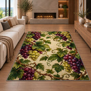 grapevine cluster rug in a living room with a fireplace
