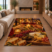 wine toast candlelight rug in a living room with a fireplace