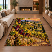 tuscany vineyard rug in a living room with a fireplace