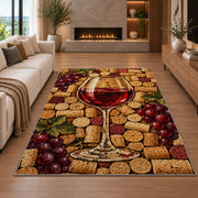 wine cork mosaic rug in a living room with a fireplace