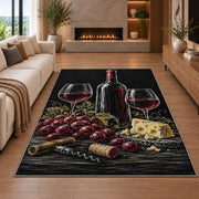 dark slate wine still life rug in a living room with a fireplace