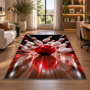 Bowling Strike Rug in a living room with a desk and large windows