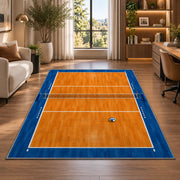 Volleyball Court Top View Rug in a living room with a desk and large windows