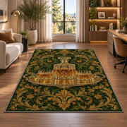 Crystal Decanter Rug in a living room with a desk and large windows